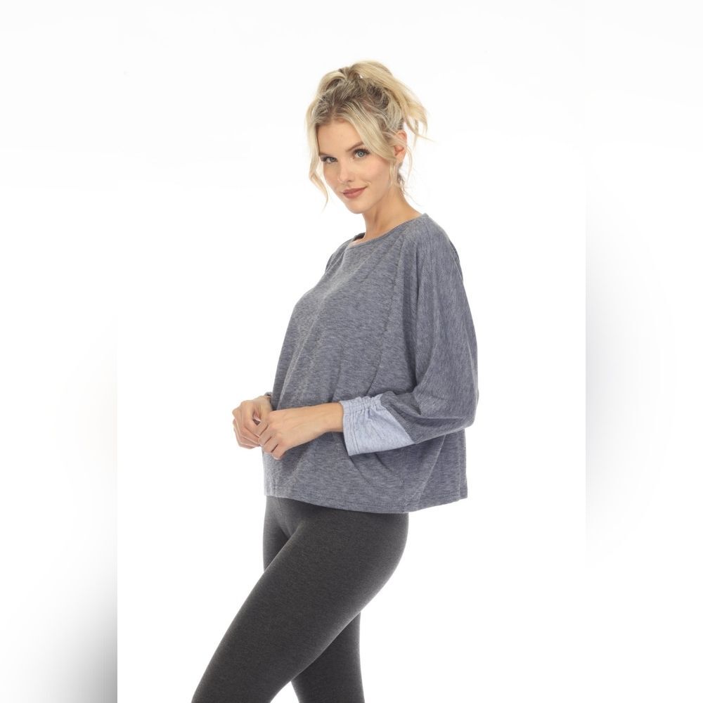 Johnny Was Blue Heathered Relaxed Crewneck Sweater - Picture 3 of 7